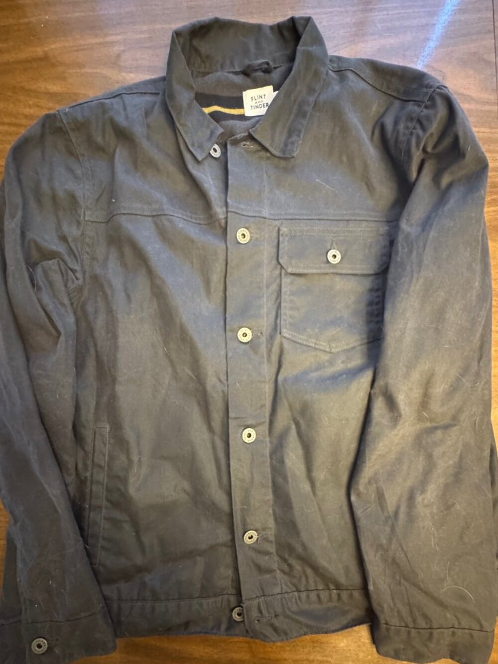 Flint & Tinder Coal/Gray Flannel-Lined Waxed Trucker Jacket - Size L - Like New